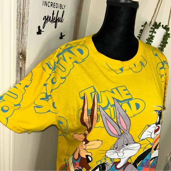 SPACE JAM NEW LEGACY CARTOON YELLOW ALL OVER GRAPHICS T-SHIRT MENS TUNE SQUAD - Picture 3 of 8